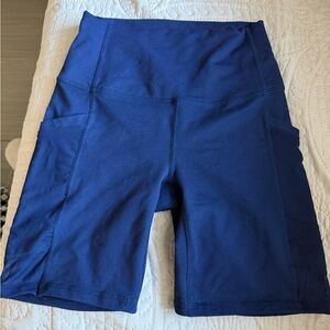 Fabletics Navy High-Waist Bike Shorts with Side Pockets